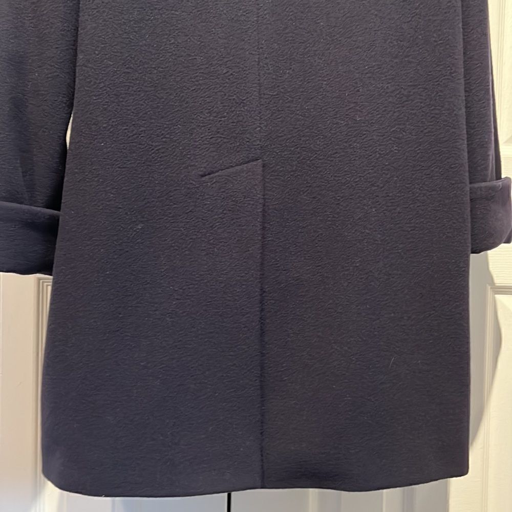 Steilmann Navy Wool Blend Coat With Brown Faux Fur Collar Size 10 - Picture 10 of 13